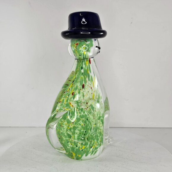 Murano Style Art Glass Cat Figurine With Hat - Picture 3 of 9